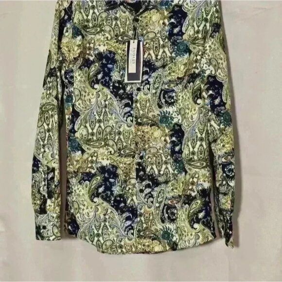 Mens Silver Stone Blue Cream Gold Paisley Shirt Modern Fit NWT Size M - Picture 2 of 7